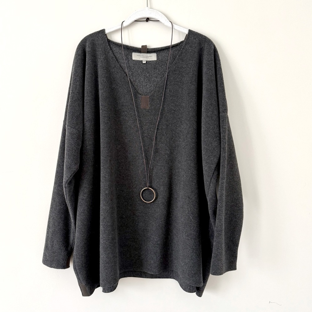 Henriette Steffensen Fleece Long Sleeve Grey Sweater Size Medium